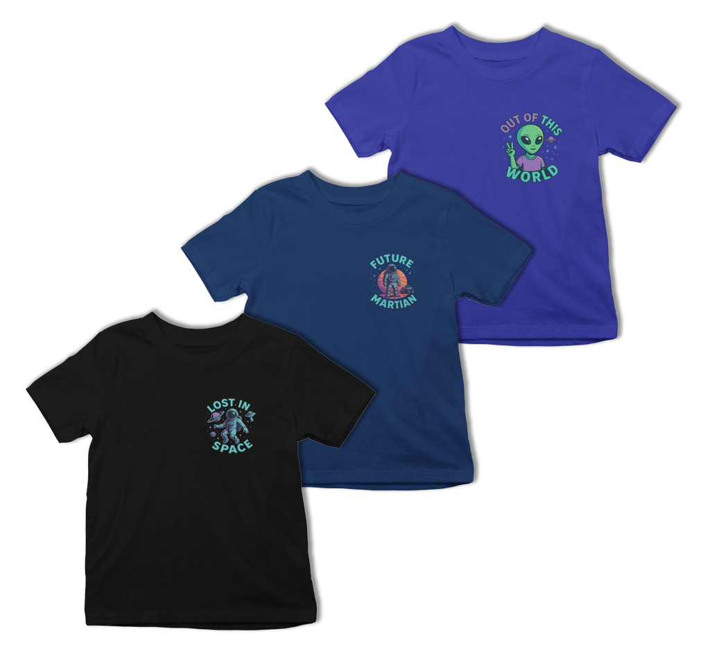 Space Kids T-Shirt Set (3 Pack) | Astronaut, Alien, Martian Shirts