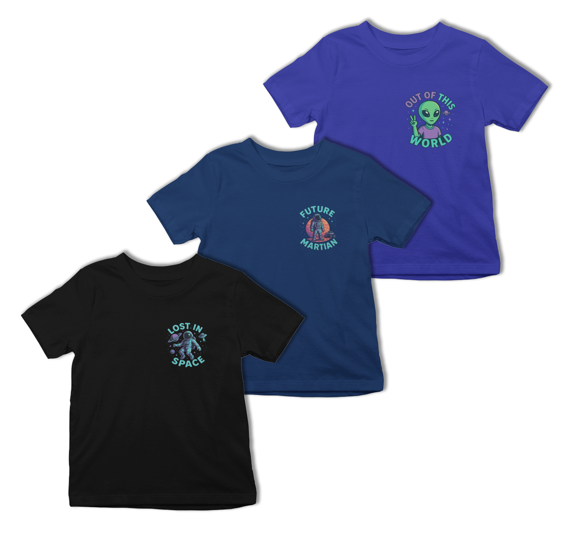 Space Kids T-Shirt Set (3 Pack) | Astronaut, Alien, Martian Shirts