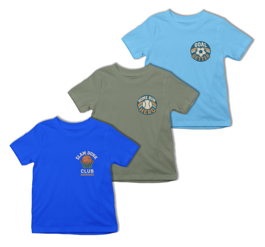 Sports Kids T-Shirt Set (3 Pack) | Football, Baseball & Basketball Tees