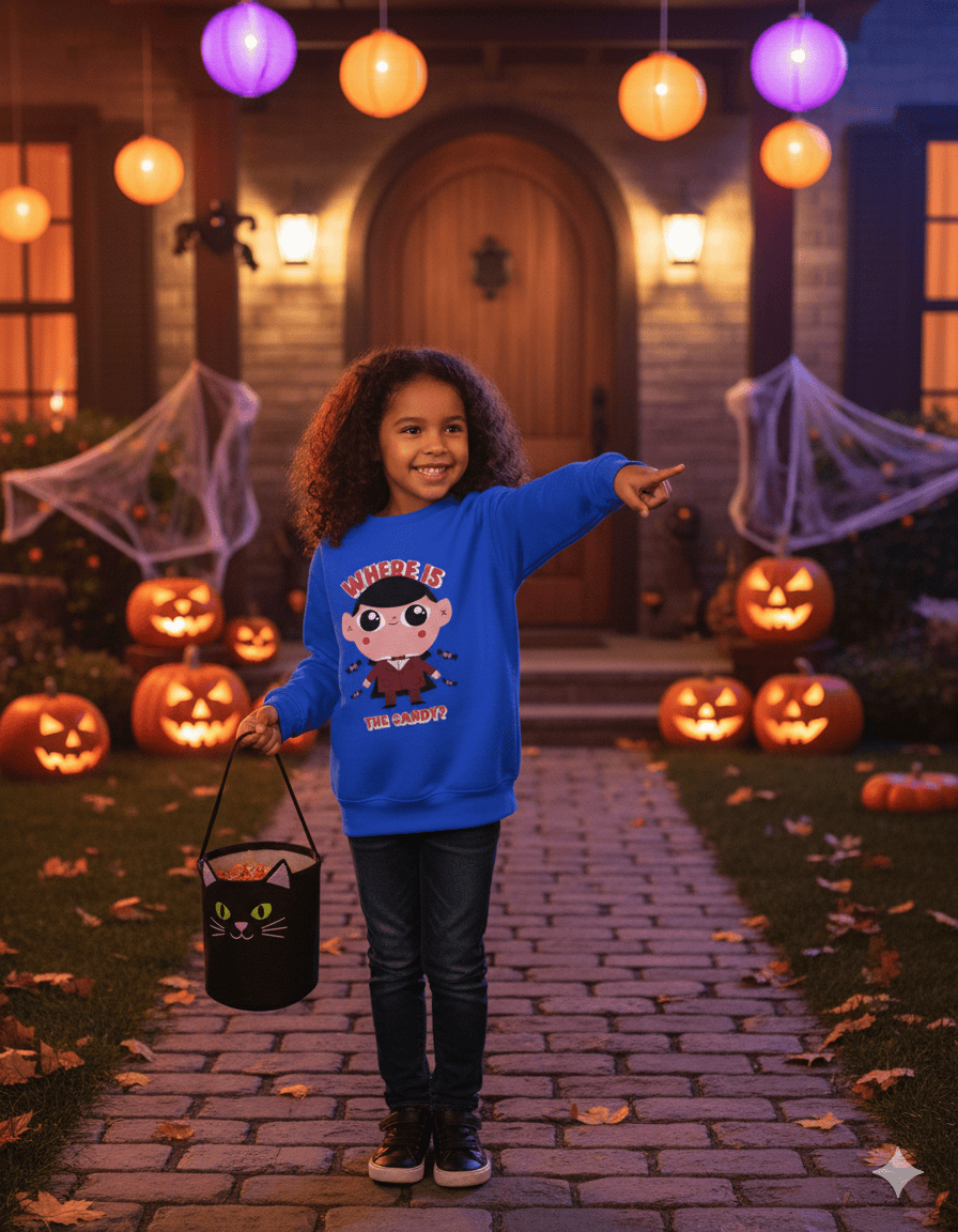 Kids Where Is the Candy? Halloween Sweatshirt | Funny Trick-or-Treat Jumper gift_idea unique_gift personalised_gift