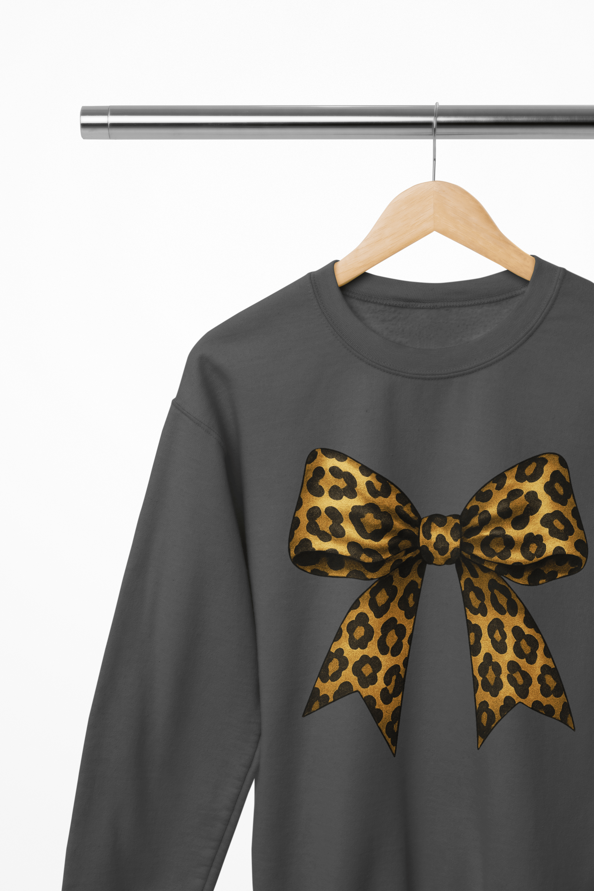 Leopard Bow Sweatshirt or T-Shirt – Bold Animal Print Gift UK Sweatshirt / 3XL (Adult) / Gray gift_idea unique_gift personalised_gift