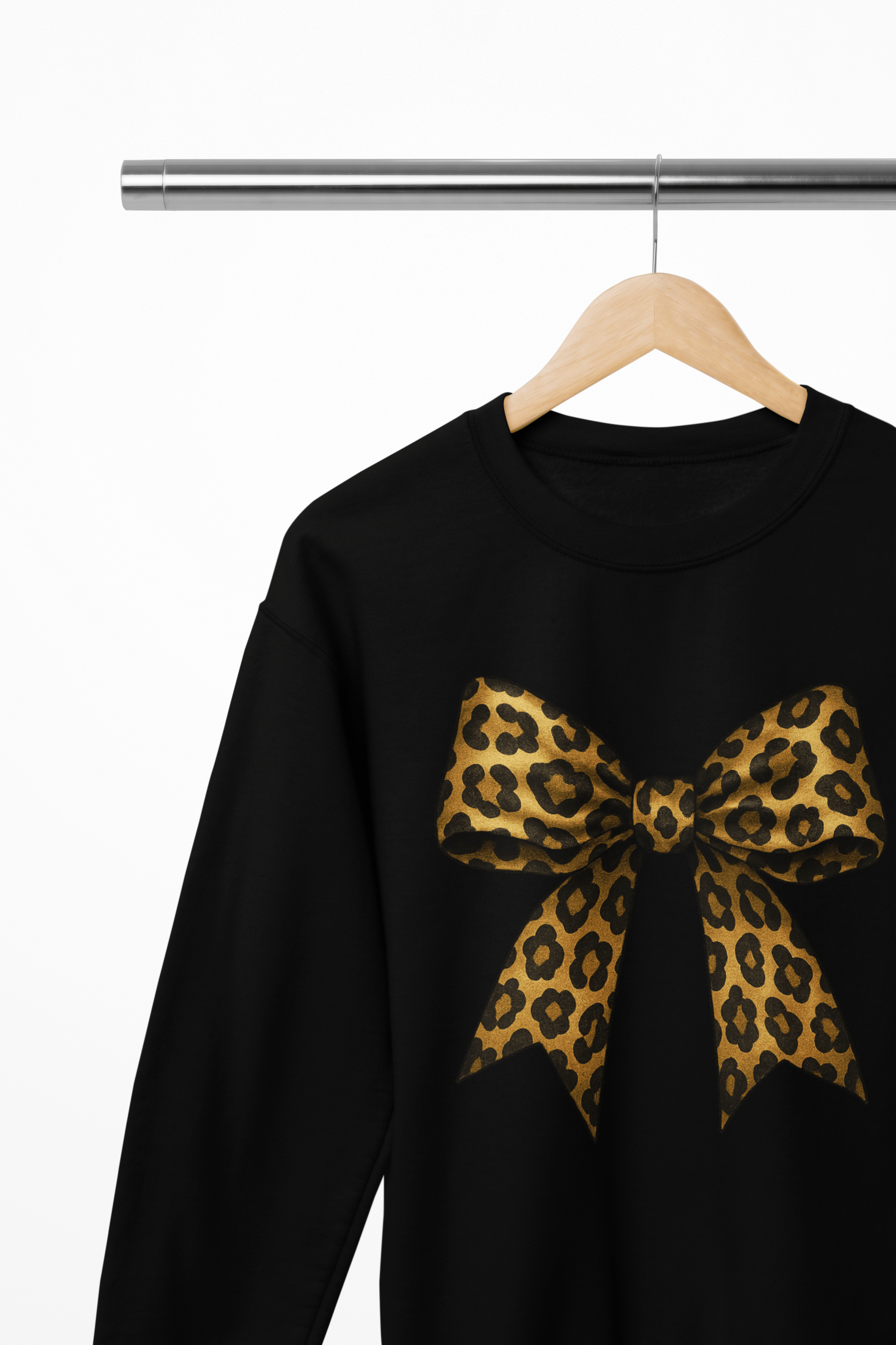 Leopard Bow Sweatshirt or T-Shirt – Bold Animal Print Gift UK Sweatshirt / 3XL (Adult) / Black gift_idea unique_gift personalised_gift