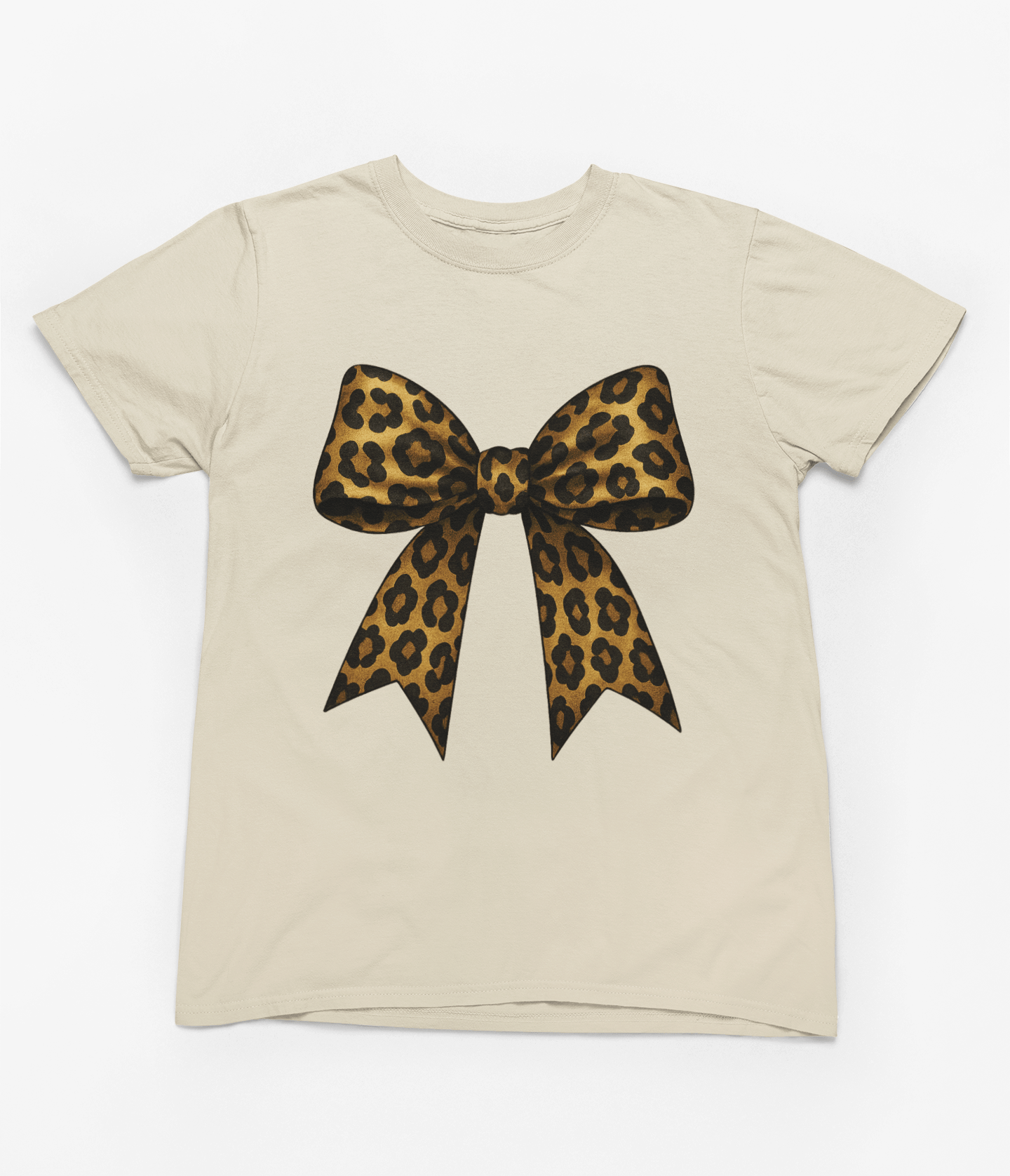 Leopard Bow Sweatshirt or T-Shirt – Bold Animal Print Gift UK T-Shirt / 3XL (Adult) / Beige gift_idea unique_gift personalised_gift