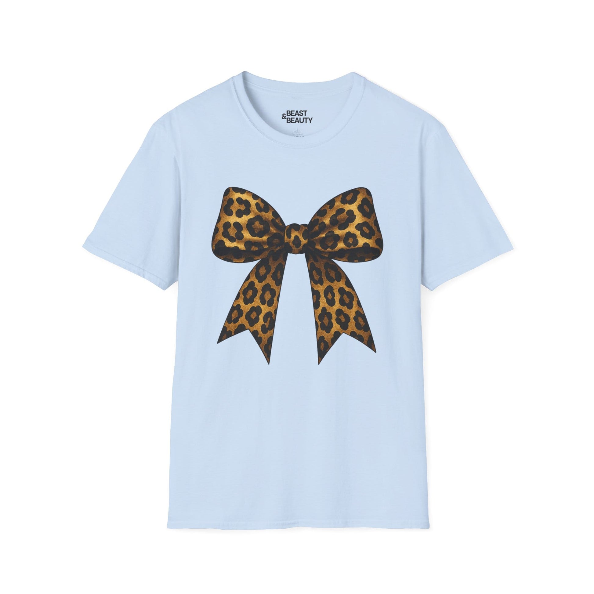 leopard bow t-shirt light blue t-shirt uk coquette gift idea