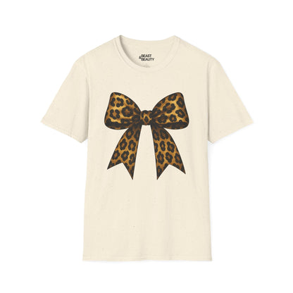 leopard bow t-shirt natural t-shirt uk coquette gift idea