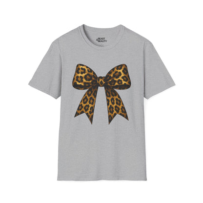 leopard bow t-shirt sport grey t-shirt uk coquette gift idea