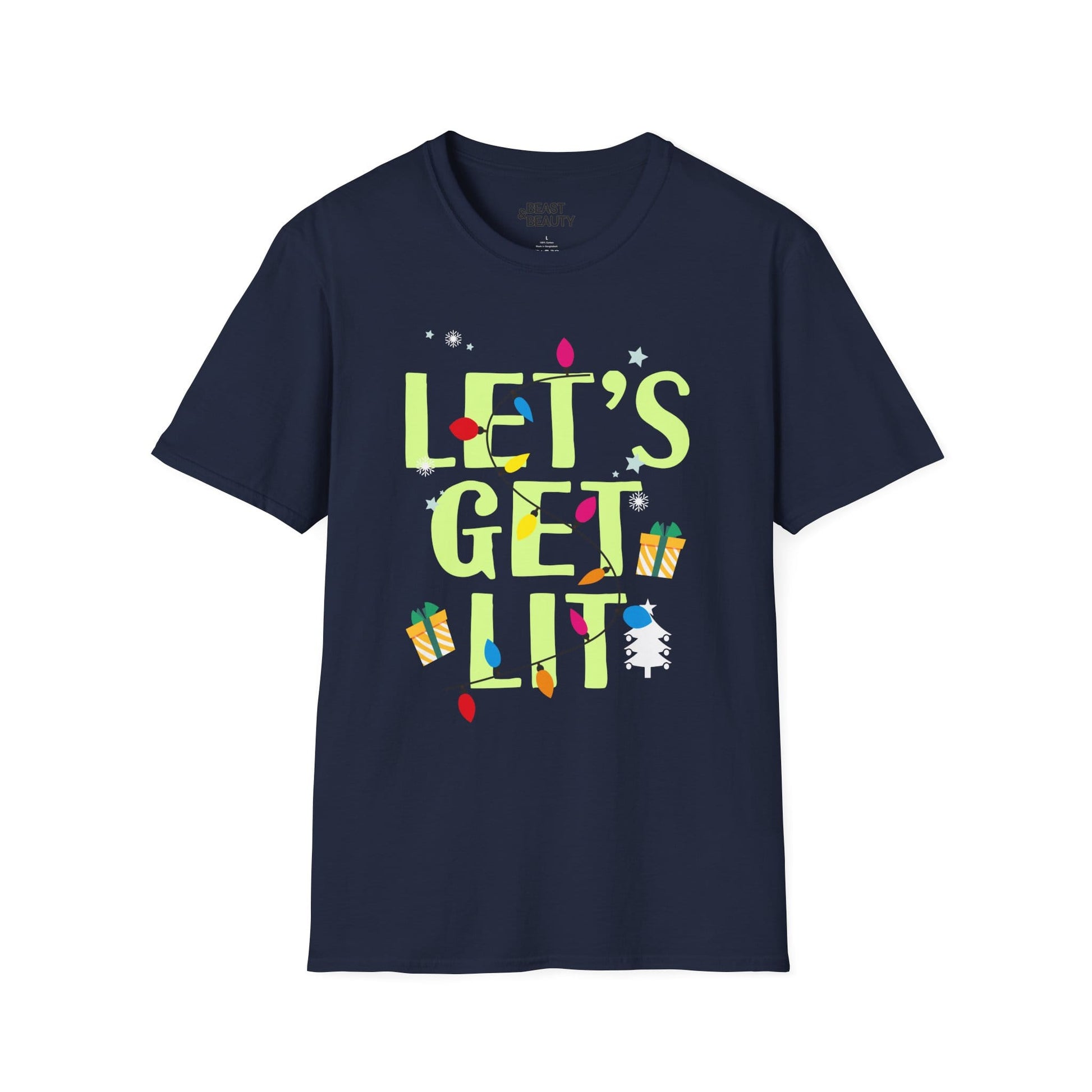 let s get lit christmas t-shirt navy t-shirt uk Christmas gift idea