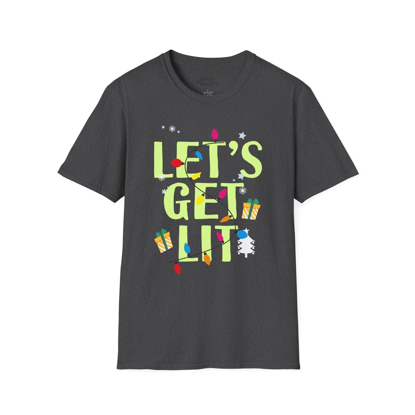 let s get lit christmas t-shirt dark heather t-shirt uk Christmas gift idea