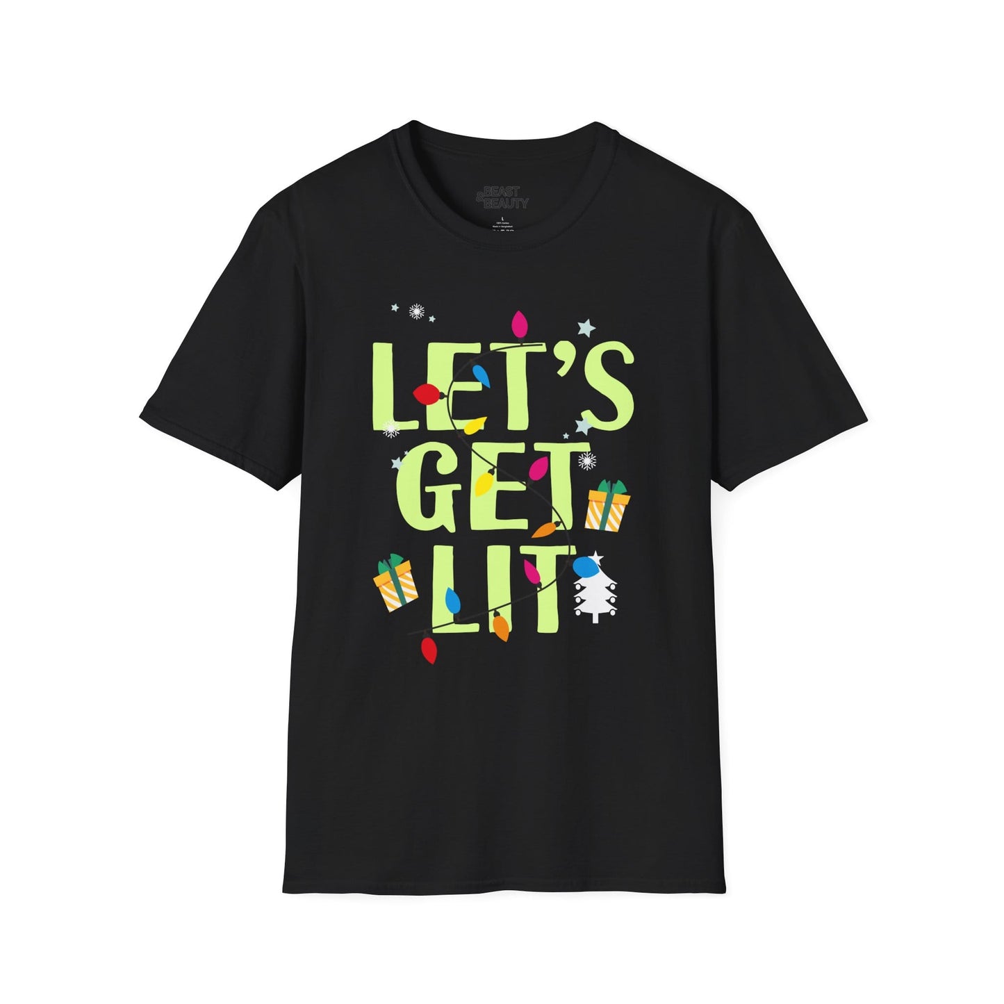 let s get lit christmas t-shirt black t-shirt uk Christmas gift idea