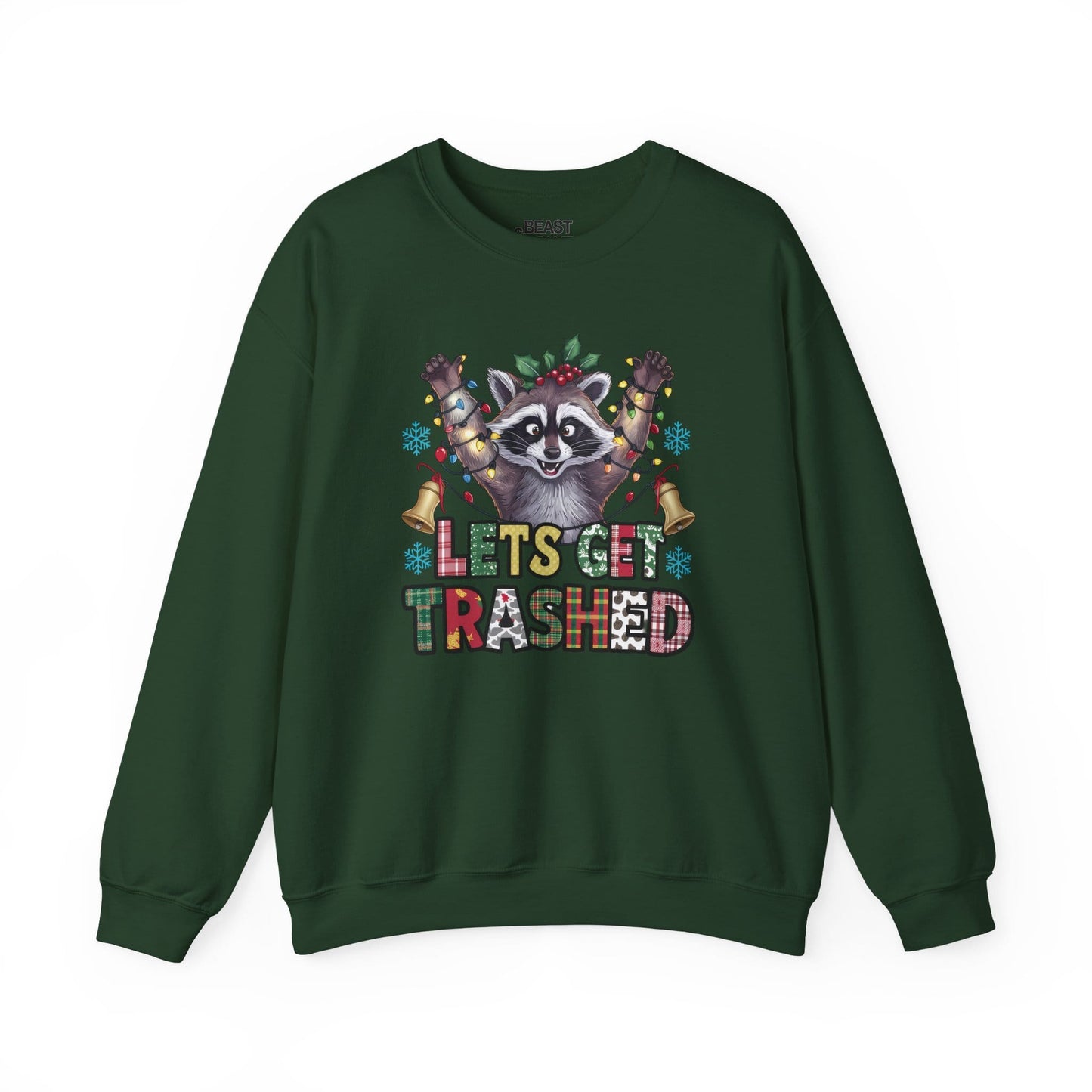 let s get trashed raccoon christmas sweatshirt forest green sweatshirt uk Christmas gift idea