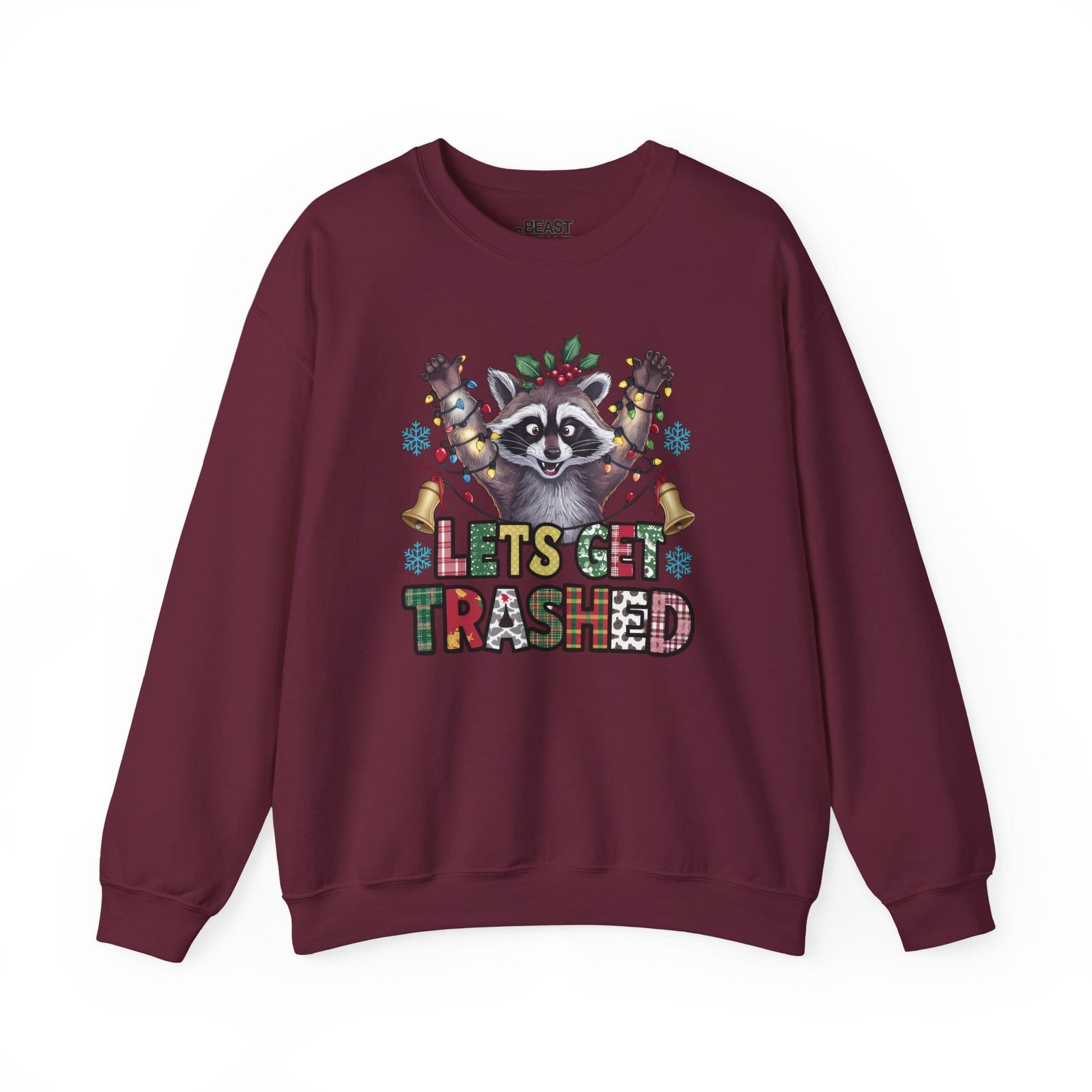 let s get trashed raccoon christmas sweatshirt maroon sweatshirt uk Christmas gift idea
