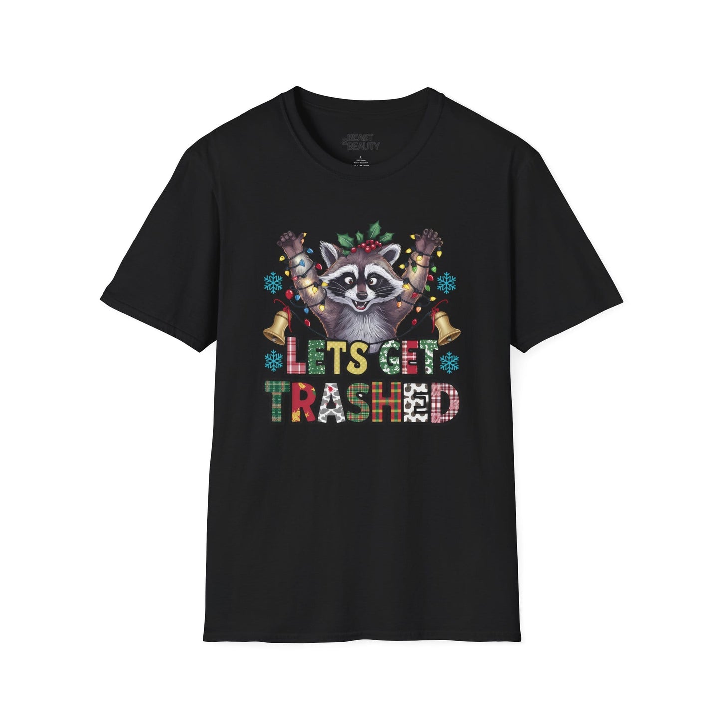 let s get trashed raccoon christmas t-shirt black t-shirt uk Christmas gift idea