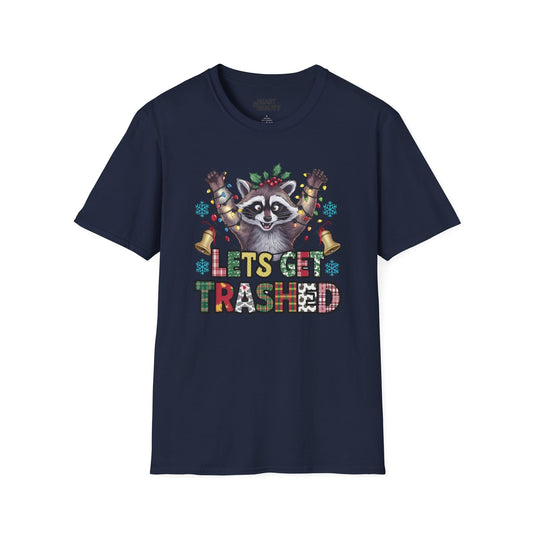 let s get trashed raccoon christmas t-shirt navy t-shirt uk Christmas gift idea