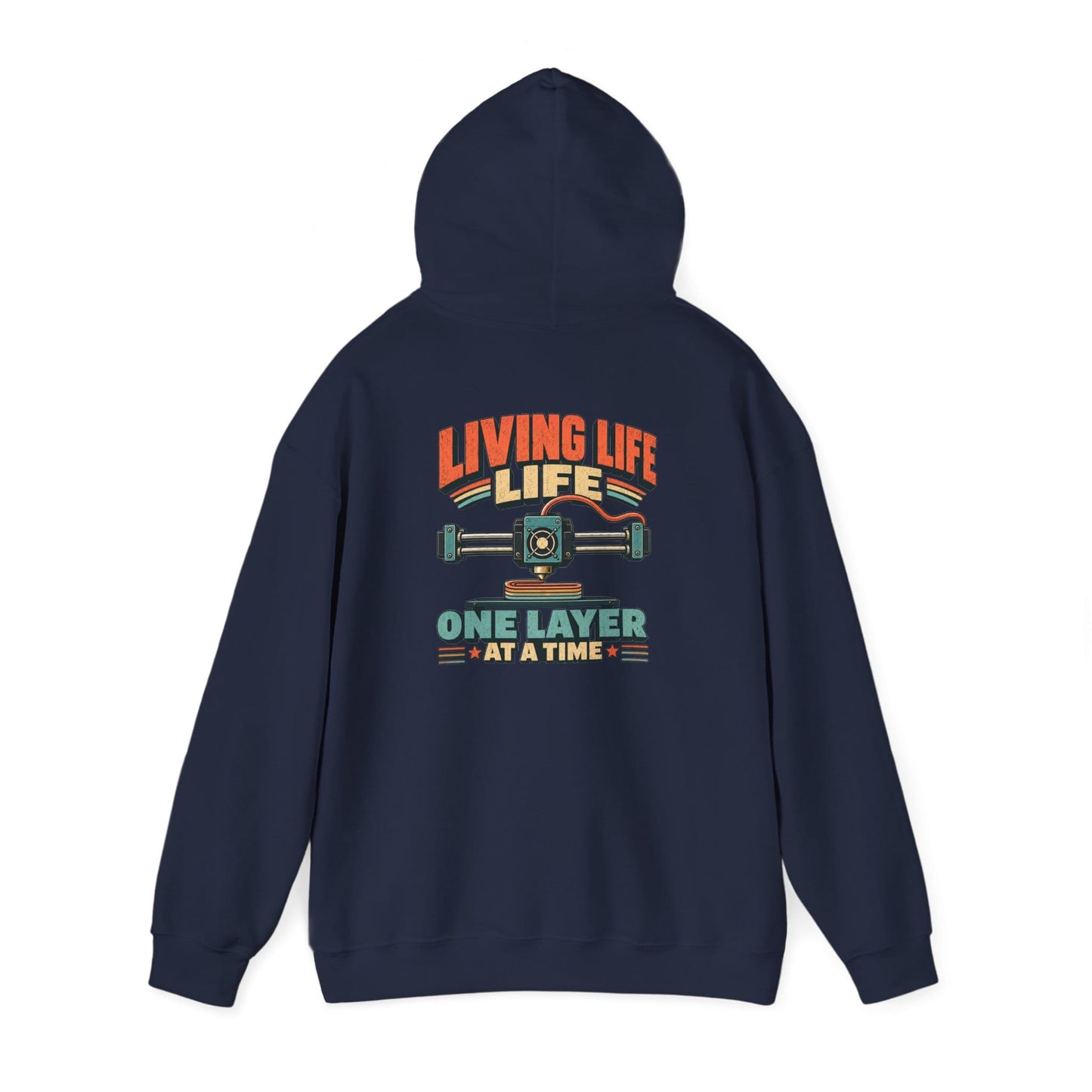 Living Life One Layer at a Time - Vintage 3D Printing Hoodie S / Navy gift_idea unique_gift personalised_gift