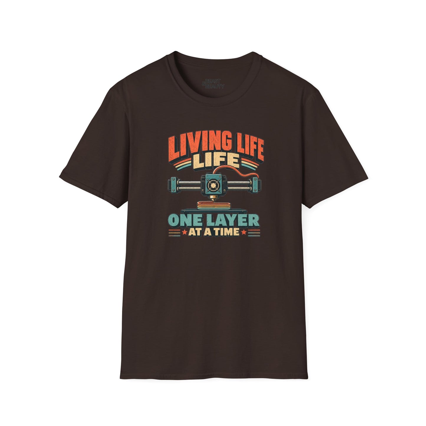 Living Life One Layer at a Time - Vintage 3D Printing T-Shirt Dark Chocolate / S gift_idea unique_gift personalised_gift