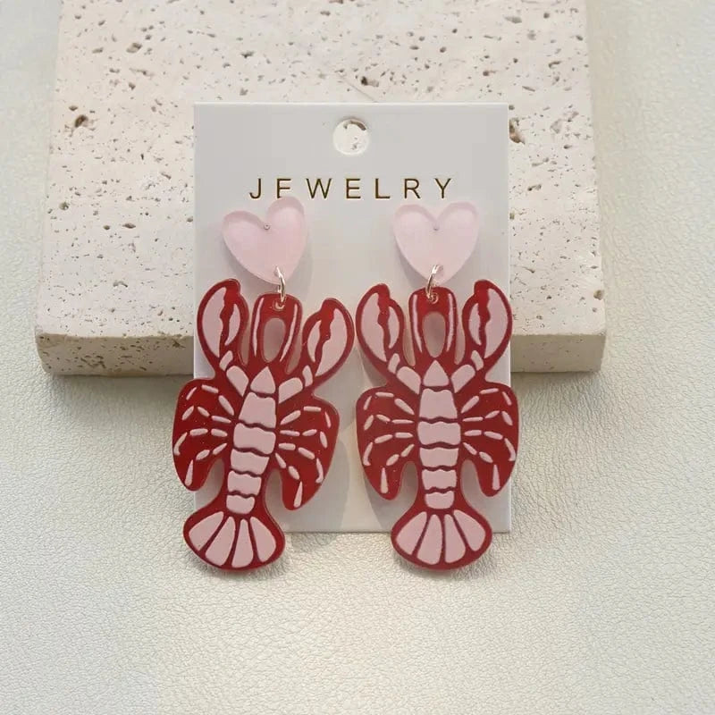 Lobster Heart Earrings – Fun Red Dangle Earrings for Parties UK gift_idea unique_gift personalised_gift