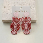 Lobster Heart Earrings – Fun Red Dangle Earrings for Parties UK gift_idea unique_gift personalised_gift