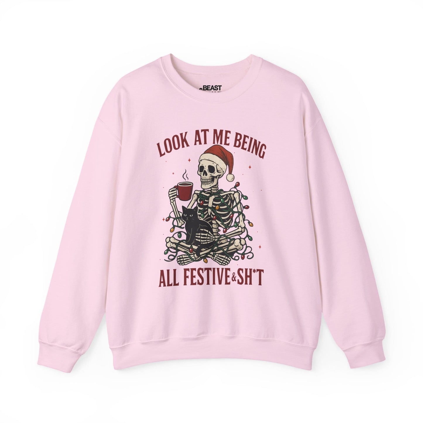 look at me being all festive skeleton christmas sweatshirt light pink sweatshirt uk Christmas gift idea