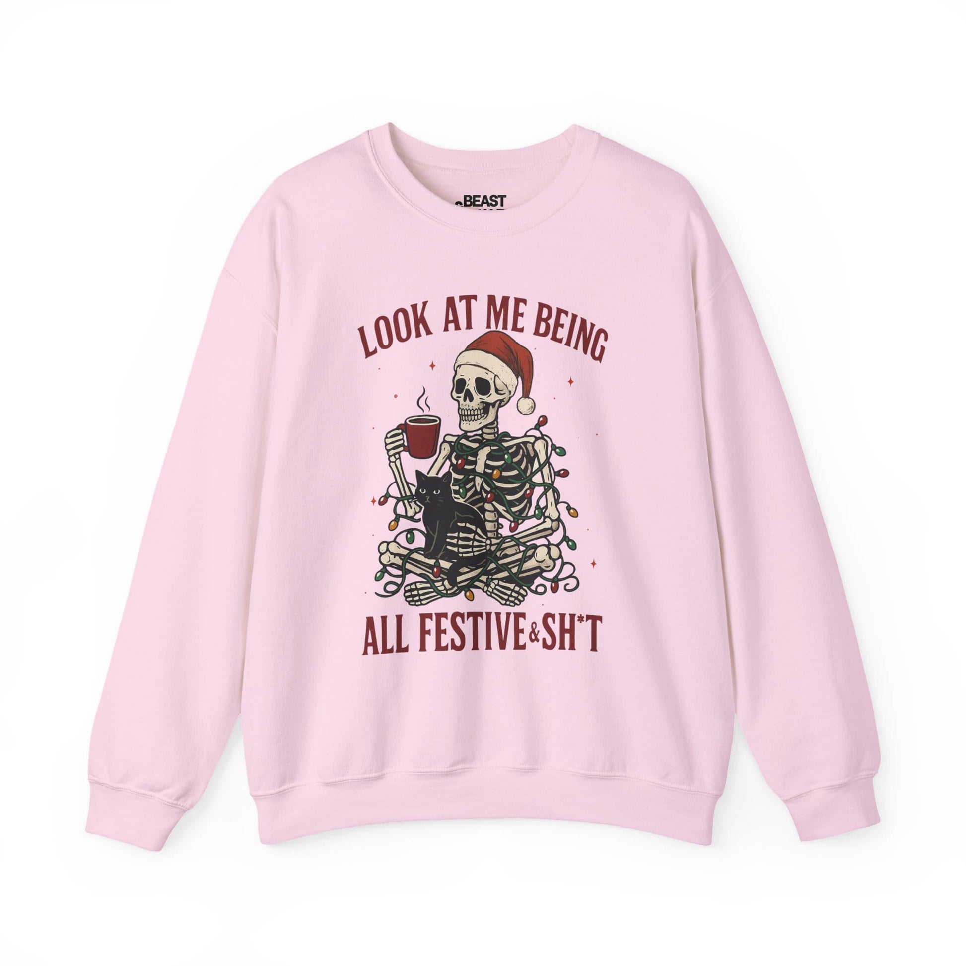 look at me being all festive skeleton christmas sweatshirt light pink sweatshirt uk Christmas gift idea