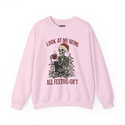 look at me being all festive skeleton christmas sweatshirt light pink sweatshirt uk Christmas gift idea