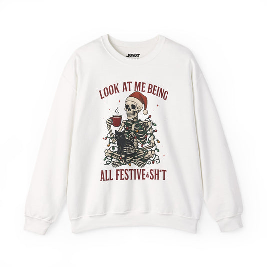 look at me being all festive skeleton christmas sweatshirt white sweatshirt uk Christmas gift idea