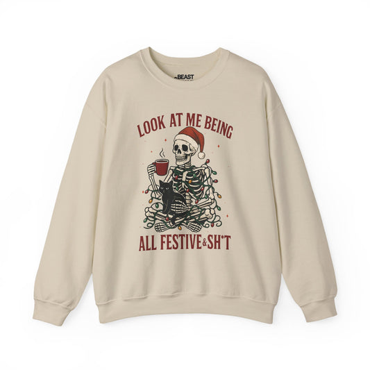 look at me being all festive skeleton christmas sweatshirt sand sweatshirt uk Christmas gift idea