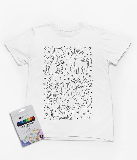 Magical Creatures Colour-In T-Shirt – Fun DIY Gift with Fabric Markers for Kids 3-4 years gift_idea unique_gift personalised_gift