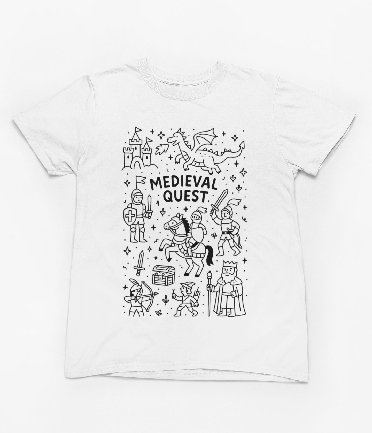 Medieval Quest Colour-In T-Shirt – Knights, Dragons & DIY Adventure for Kids 5-6 years gift_idea unique_gift personalised_gift