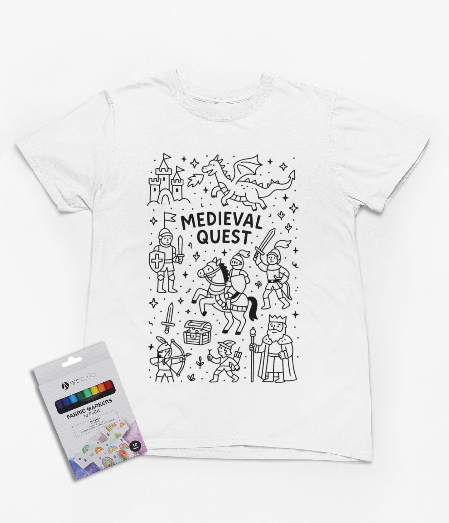 Medieval Quest Colour-In T-Shirt – Knights, Dragons & DIY Adventure for Kids 3-4 years gift_idea unique_gift personalised_gift