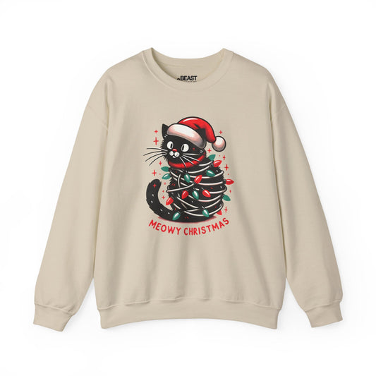 meowy christmas cat sweatshirt sand sweatshirt uk Christmas gift idea