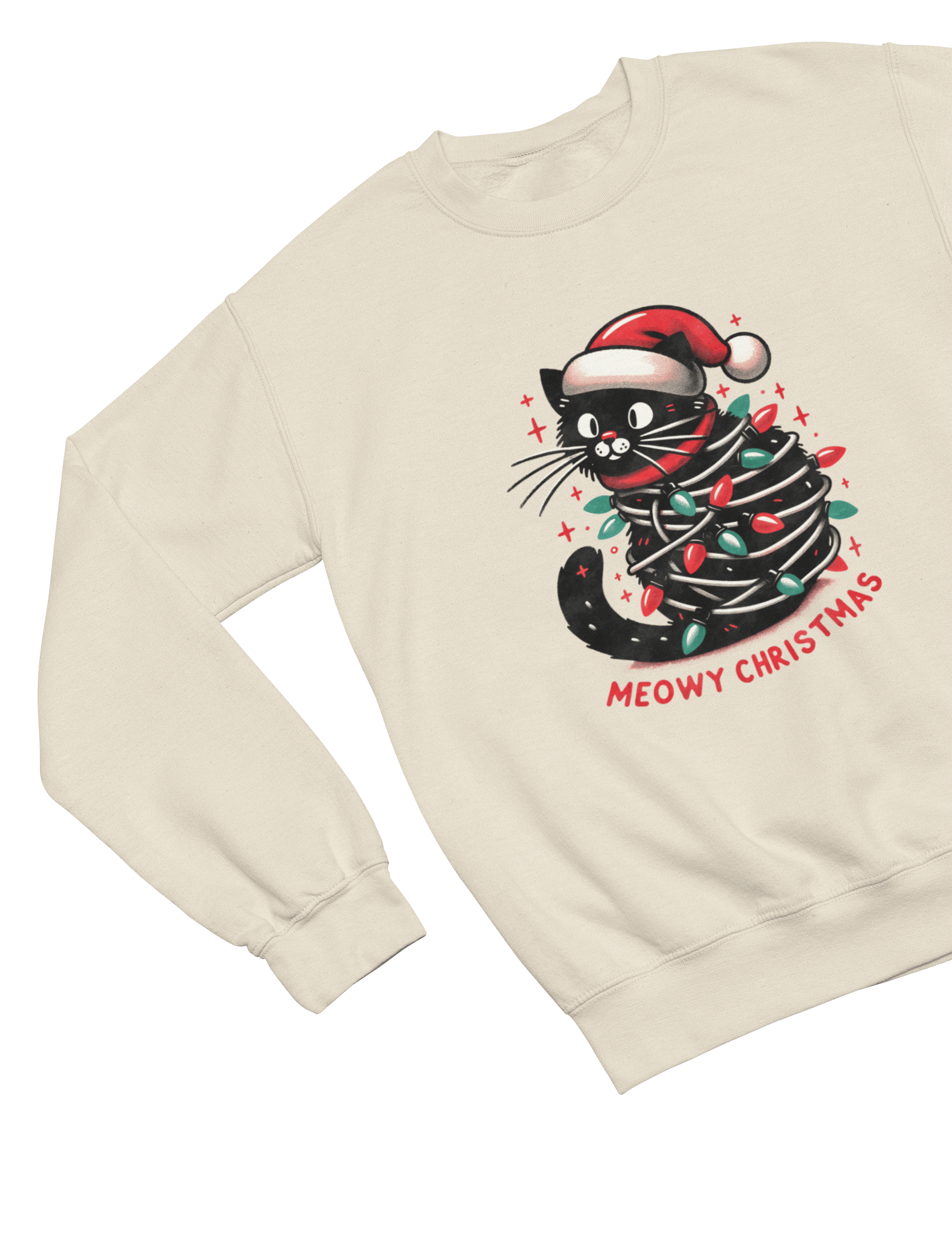 Beast and Beauty Sweatshirt / 3XL (Adult) / Beige Meowy Christmas Cat Sweatshirt – Funny Festive Jumper (Adults & Kids)