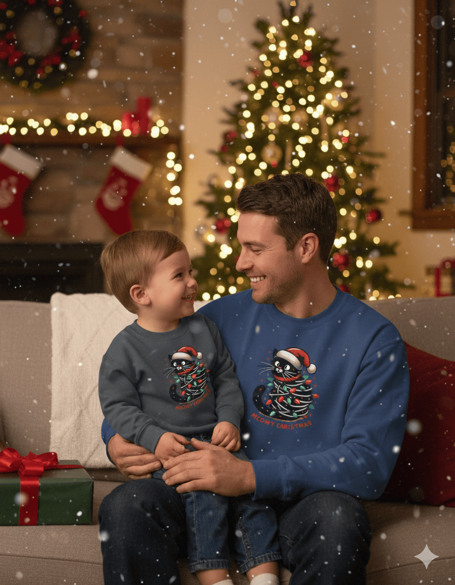 Beast and Beauty Meowy Christmas Cat Sweatshirt – Funny Festive Jumper (Adults & Kids)