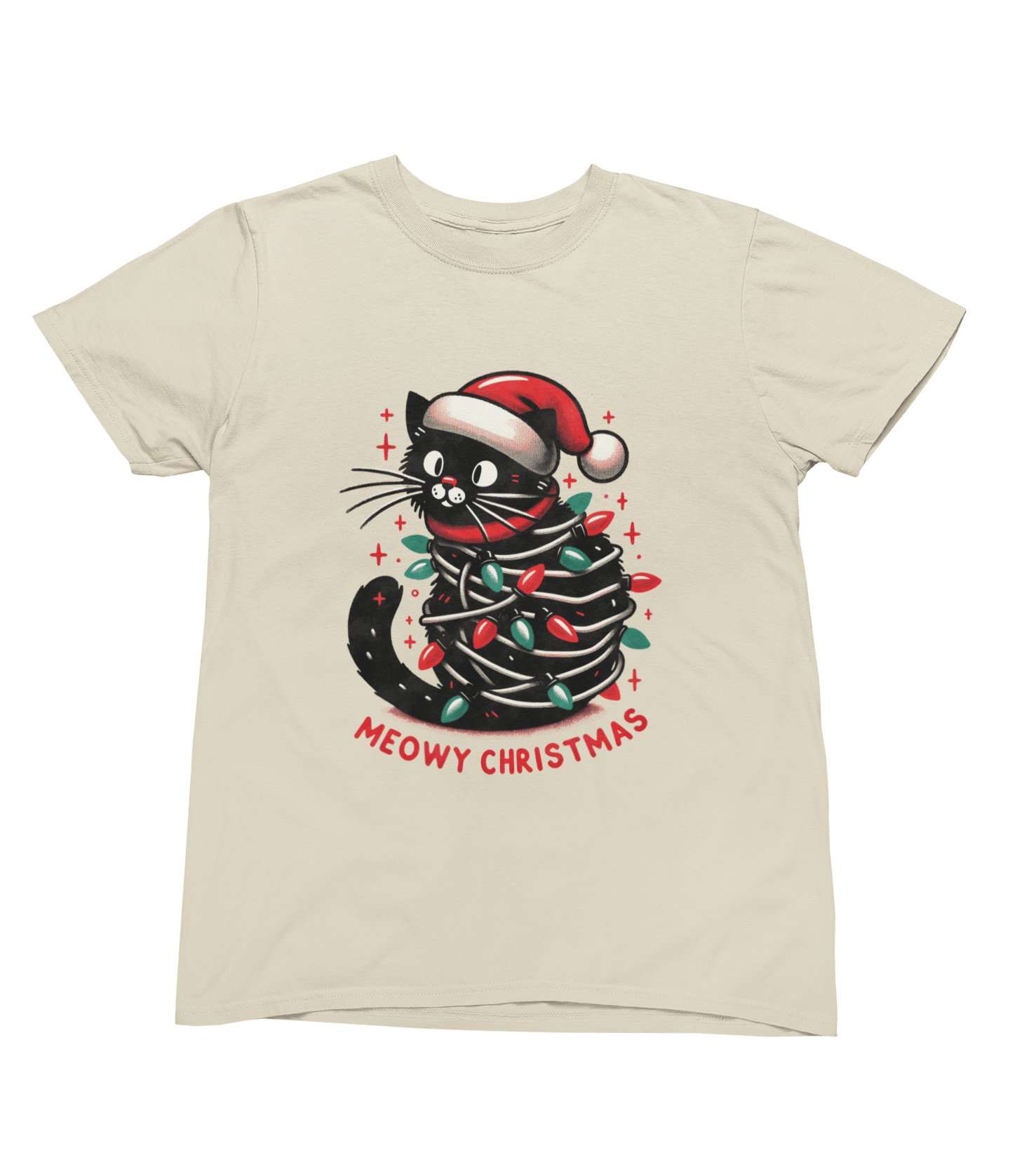 Beast and Beauty T-Shirt / 3XL (Adult) / Beige Meowy Christmas Cat Sweatshirt – Funny Festive Jumper (Adults & Kids)