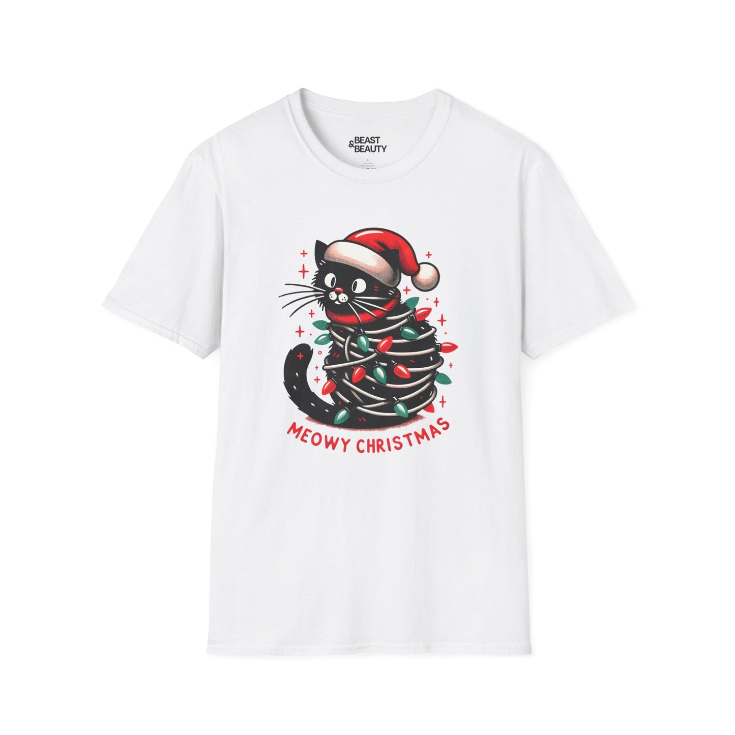 meowy christmas cat t-shirt white t-shirt uk Christmas gift idea