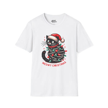 meowy christmas cat t-shirt white t-shirt uk Christmas gift idea