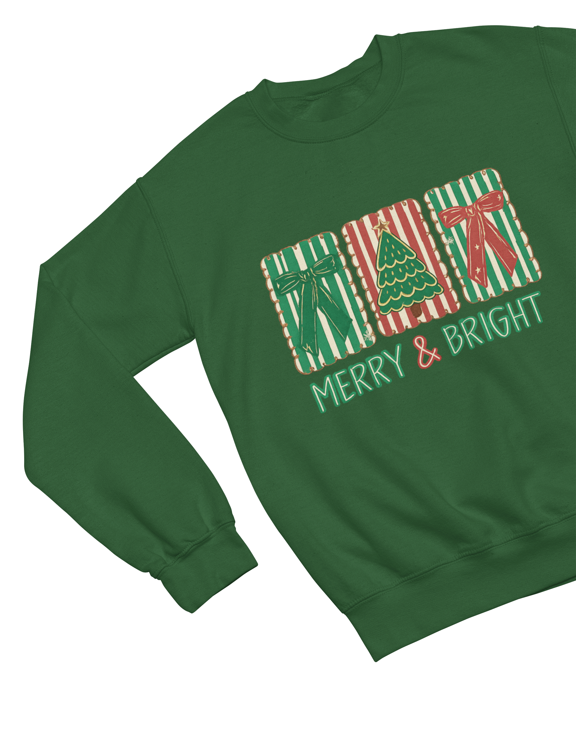Beast and Beauty Sweatshirt / 3XL (Adult) / Green Merry & Bright Christmas Coquette Cookie Sweatshirt – Festive Biscuit Design