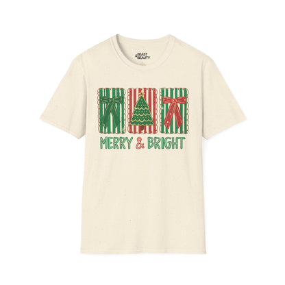 merry & bright christmas gifts t-shirt natural t-shirt uk Christmas gift idea