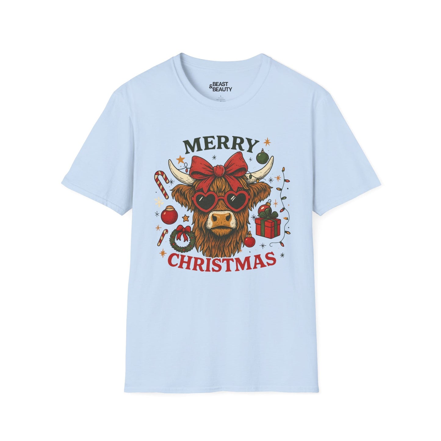 merry christmas highland cow t-shirt light blue t-shirt uk Christmas gift idea