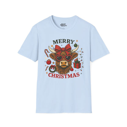 merry christmas highland cow t-shirt light blue t-shirt uk Christmas gift idea