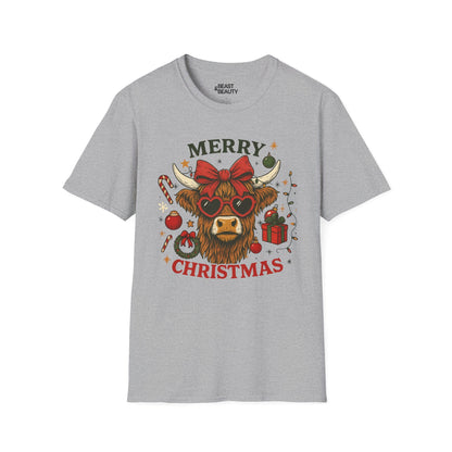 merry christmas highland cow t-shirt sport grey t-shirt uk Christmas gift idea