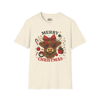 merry christmas highland cow t-shirt natural t-shirt uk Christmas gift idea