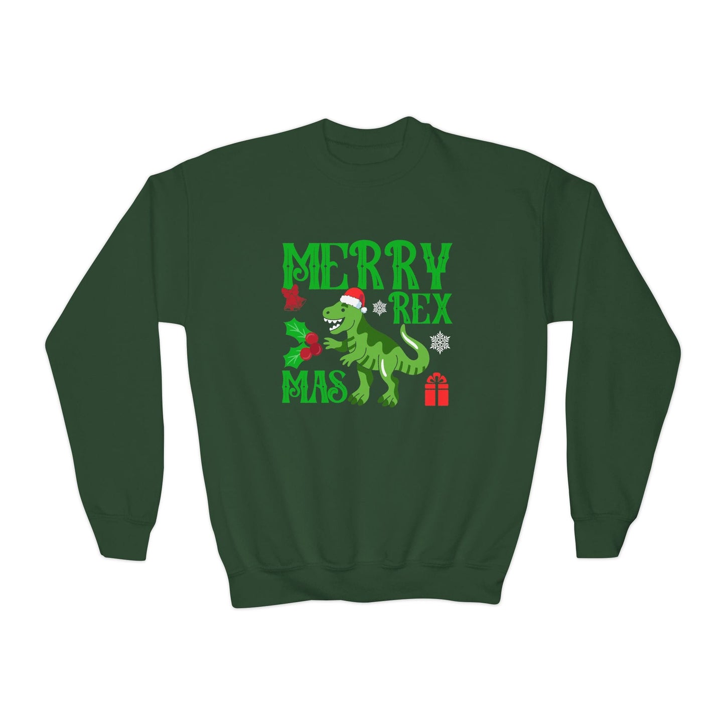 merry rex youth christmas sweatshirt forest green sweatshirt uk Christmas gift idea