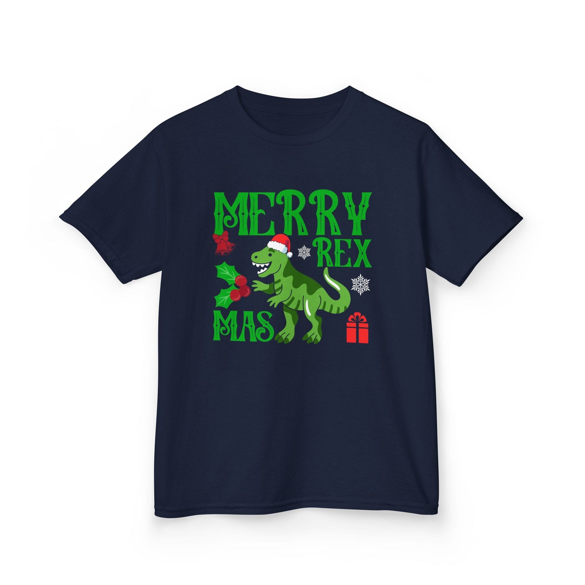 Merry Rexmas Kids Christmas T-Shirt Navy / XS gift_idea unique_gift personalised_gift