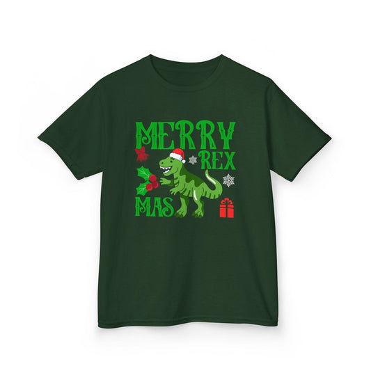 Merry Rexmas Kids Christmas T-Shirt Forest Green / XS gift_idea unique_gift personalised_gift