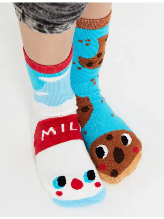 Milk & Cookies Kids Socks – Mismatched Non-Slip Fun Socks Small