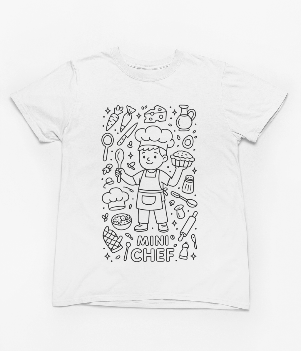 Mini Chef Colour-In T-Shirt – Fun Cooking-Themed Tee with Fabric Markers gift_idea unique_gift personalised_gift
