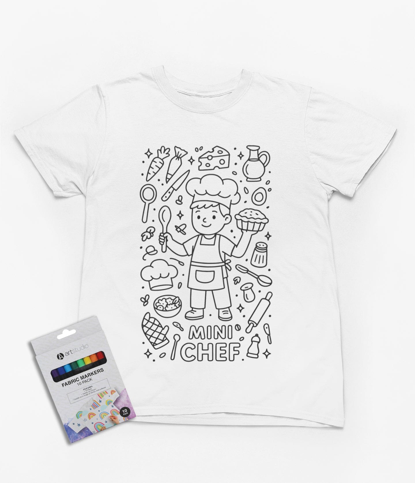 Mini Chef Colour-In T-Shirt – Fun Cooking-Themed Tee with Fabric Markers 3-4 years gift_idea unique_gift personalised_gift