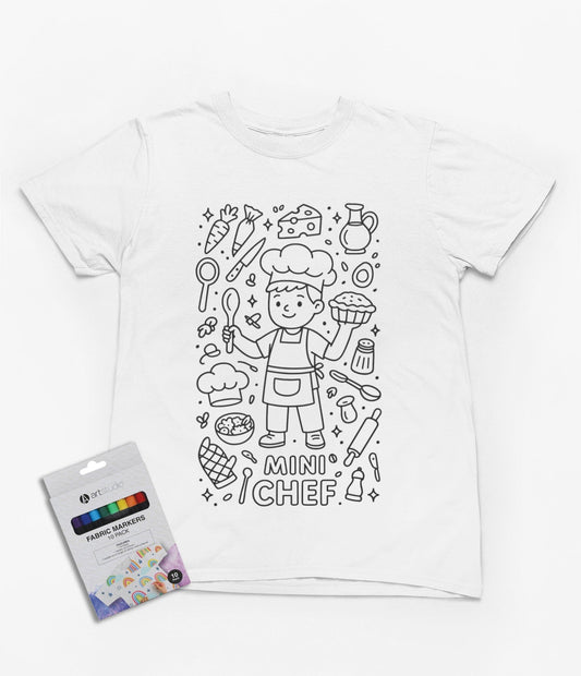 Mini Chef Colour-In T-Shirt – Fun Cooking-Themed Tee with Fabric Markers 3-4 years gift_idea unique_gift personalised_gift
