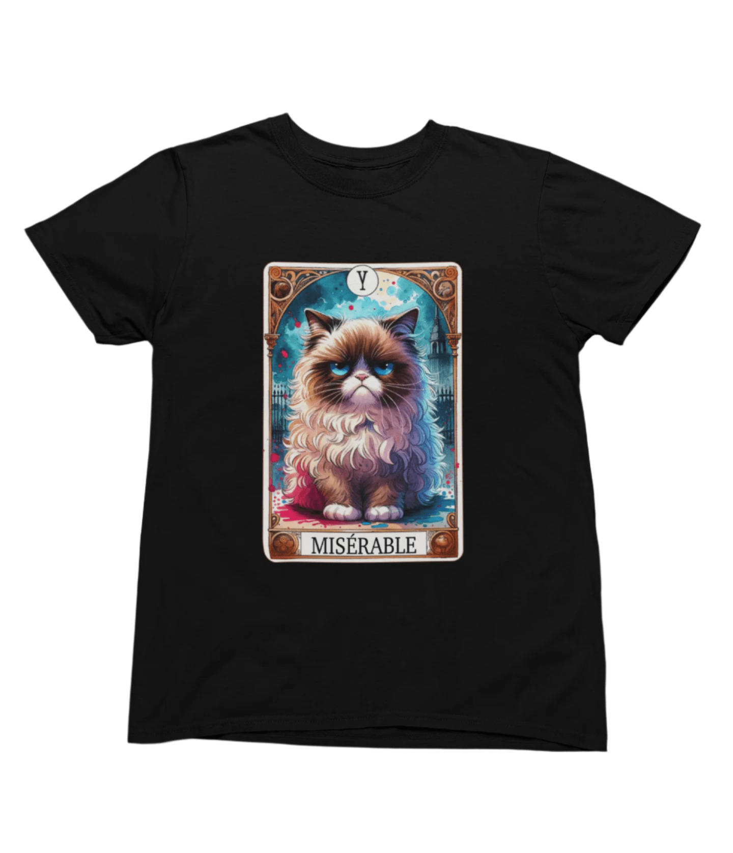 Miserable Cat Tarot Shirt & Sweatshirt | Moody Grumpy Graphic Tee T-Shirt / small / Black gift_idea unique_gift personalised_gift