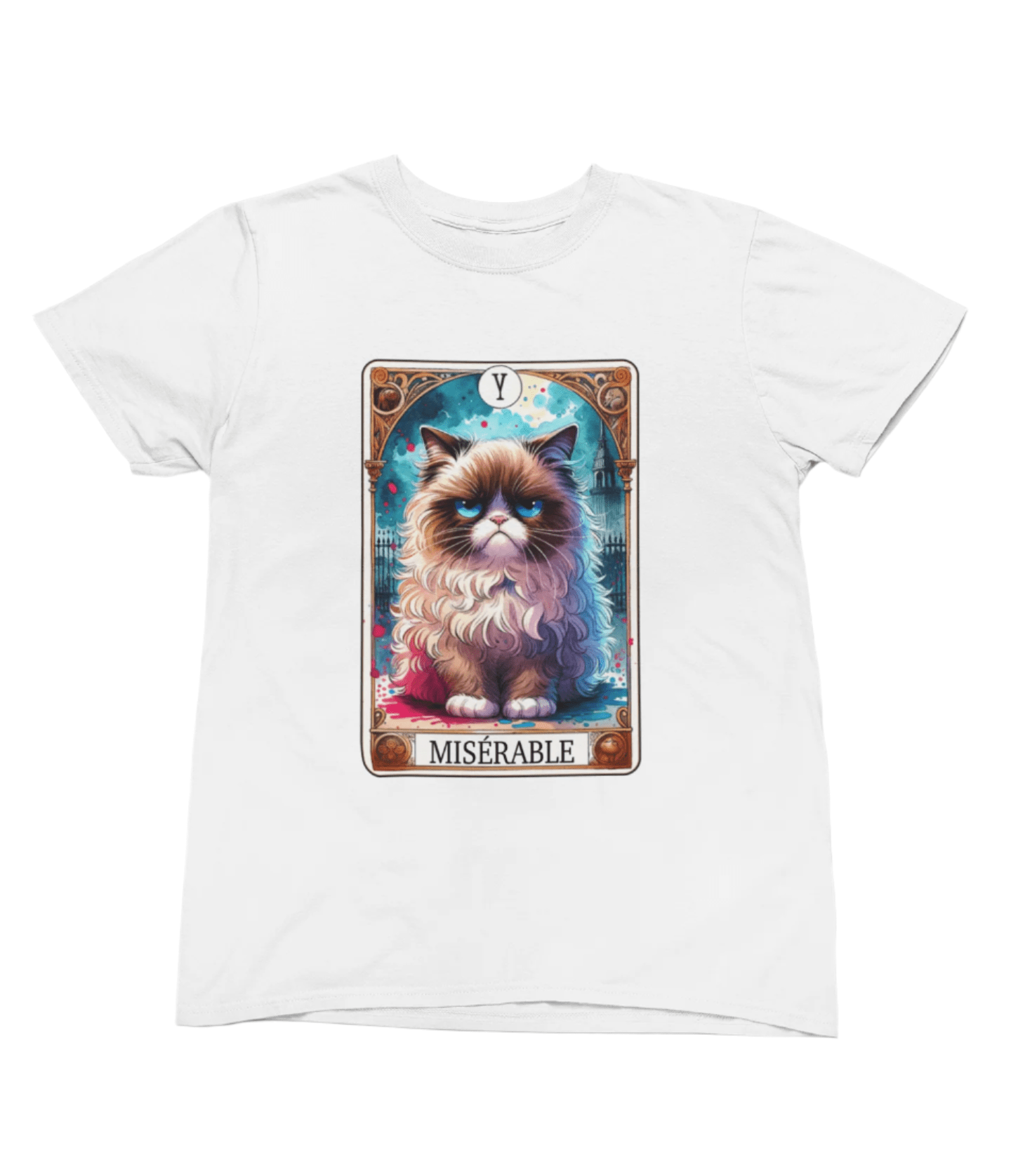 Miserable Cat Tarot Shirt & Sweatshirt | Moody Grumpy Graphic Tee T-Shirt / small / White gift_idea unique_gift personalised_gift